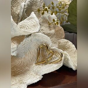 Vintage Anne Klein II Gold Plated Double Heart with Crystal  Brooch